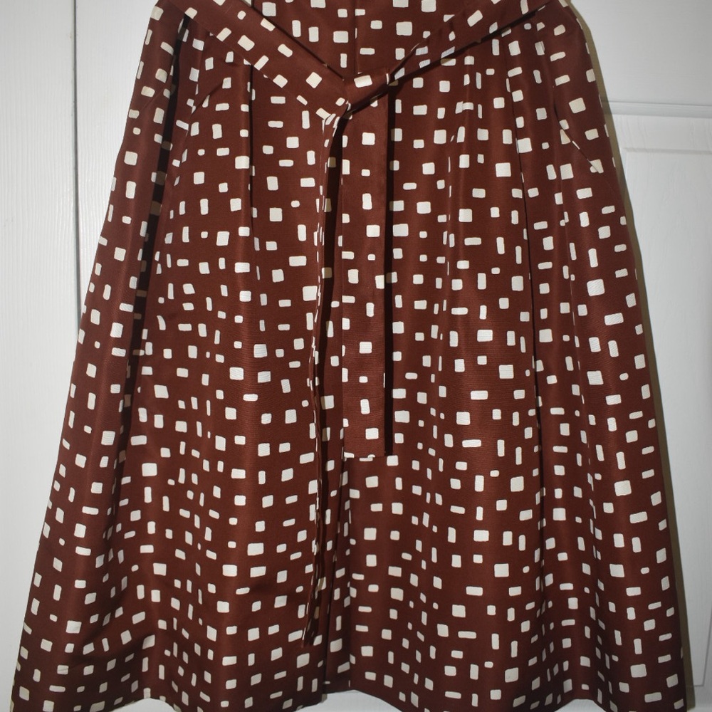 Prada A-Line Skirt Brown with White Squares & Belt